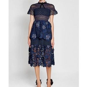 Navy blue guipure lace dress
